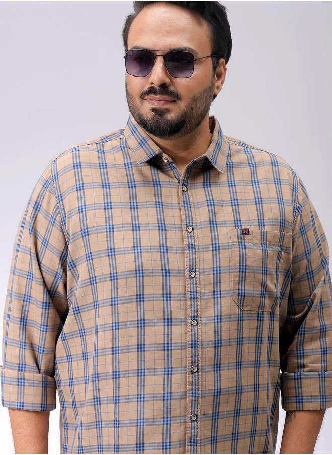 هاردسودا Men Plus Size Regular Fit Windowpane Checks Cutaway Collar Full Sleeves Casual Shirt