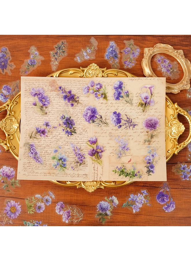 50 Purple Flower Hand Account PET Material Stickers Lily Lavender Decorative Waterproof Dream Stickers Hot Sale  - Image 2
