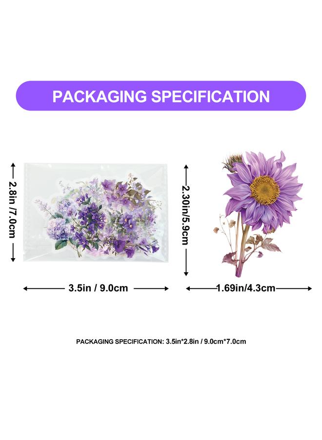 50 Purple Flower Hand Account PET Material Stickers Lily Lavender Decorative Waterproof Dream Stickers Hot Sale  - Image 1