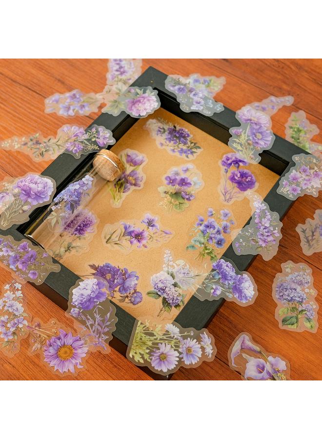 50 Purple Flower Hand Account PET Material Stickers Lily Lavender Decorative Waterproof Dream Stickers Hot Sale  - Image 3