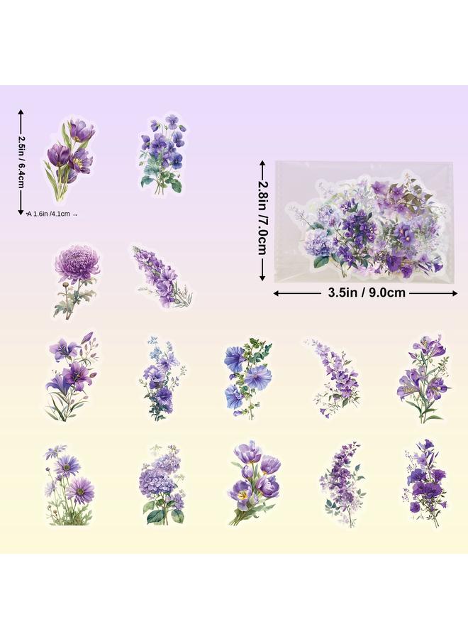 50 Purple Flower Hand Account PET Material Stickers Lily Lavender Decorative Waterproof Dream Stickers Hot Sale  - Image 4