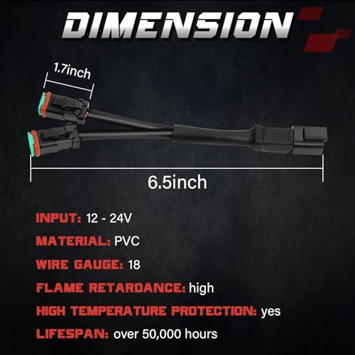 OFFROADTOWN 2PCS DT DTP Wiring Harness Adapters Connectors Splitters Plug n Play Wiring Harness 240w for LED Light Bar Pod Fog Driving Lights LED Cubes Work Light - Image 2