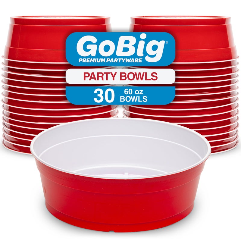 GoBig Red Party Cup Bowls - 30 Large Disposable Plastic Bowls - Image 1