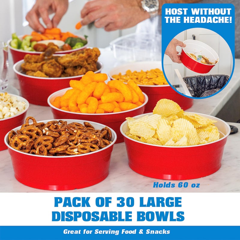 GoBig Red Party Cup Bowls - 30 Large Disposable Plastic Bowls - Image 2