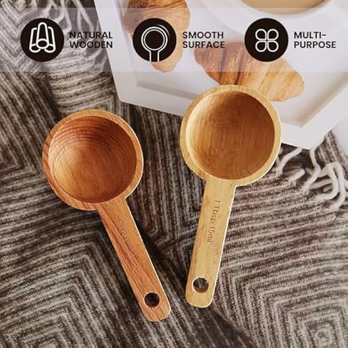 ريحني ملعقة كبيرة من خشب القهوة بحجم ملعقة كبيرة من خشب الزان 78 جرام، مثالي لقياس القياس متعدد الأغراض بطلقة واحدة - Image 4