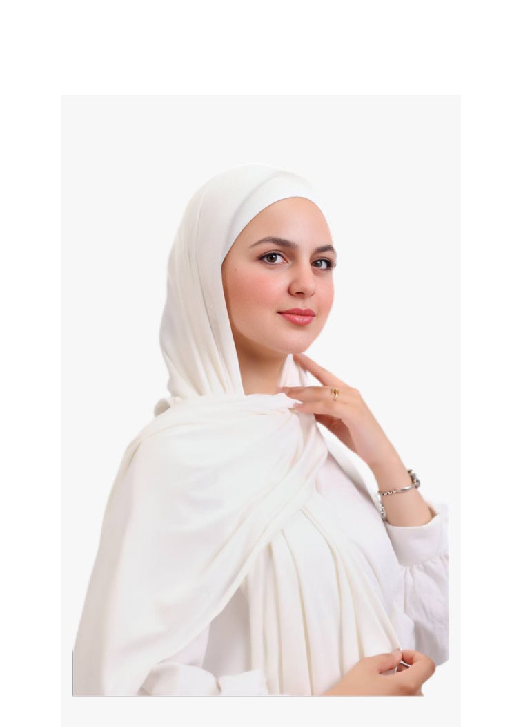 طرحة الجيل القطن الفاخرة ببندانة رباط مريحة - طول 2 متر، عرض 60 سم - ألوان سادة، خامة جيل بيور قطن 100% بدون خياطة. - Image 2