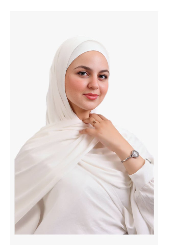 طرحة الجيل القطن الفاخرة ببندانة رباط مريحة - طول 2 متر، عرض 60 سم - ألوان سادة، خامة جيل بيور قطن 100% بدون خياطة. - Image 3