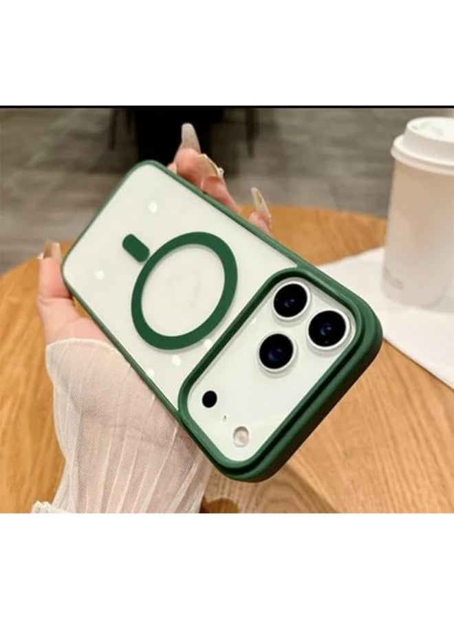 جراب مغناطيسي لهاتف iPhone 17 Pro Max مقاس 6.9 بوصة متوافق مع MagSafe، غطاء ممتص للصدمات للهاتف، إطار TPU غير لامع بلون سادة، ظهر شفاف مضاد للخدش (أخضر) - Image 2
