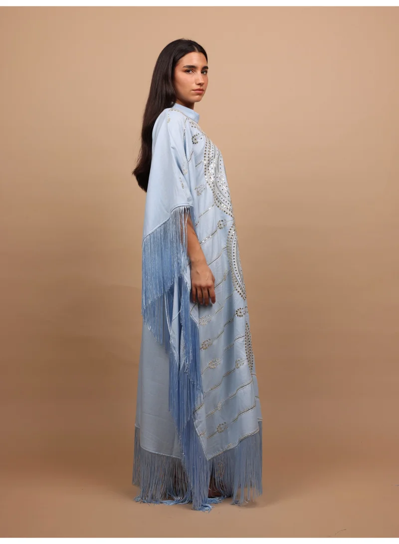 IKKXA  IKKXA Shimmering Diamond Pattern Jalabiya IK1104 Blue  | Best Price UAE