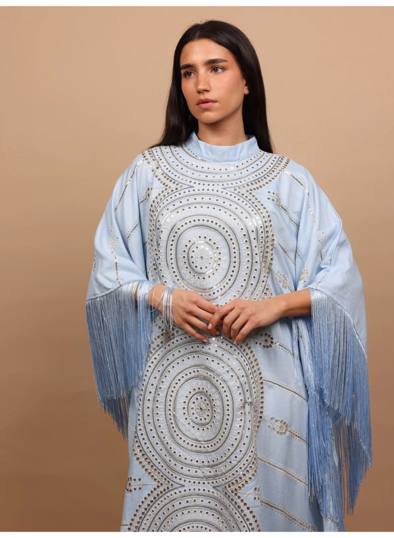 IKKXA IKKXA Shimmering Diamond Pattern Jalabiya IK1104 Blue