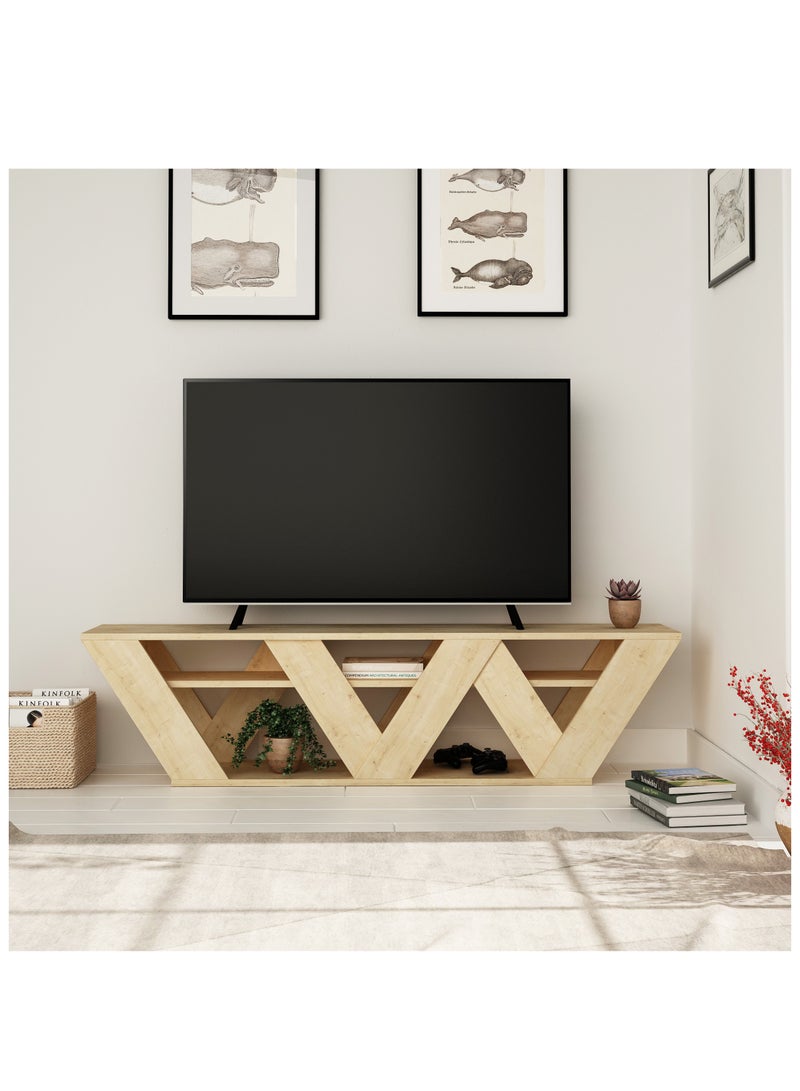 موراه حامل تلفزيون عصري من موراه هوم رالا، مناسب لأجهزة التلفزيون حتى ٦٥ بوصة | وحدات تلفزيون عصرية لغرفة المعيشة | خزانة تخزين خشبية برفوف من طبقتين | ١٥٨×٣٠×٤٠ سم | خشب بلوط - Image 1