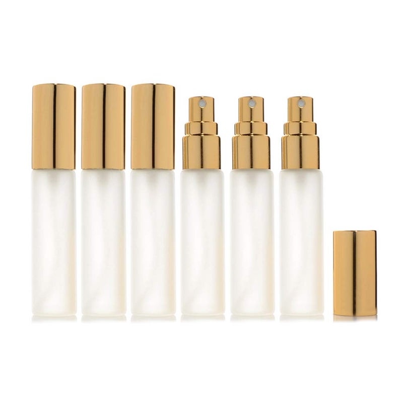Enslz 6 pcs Frosted Fine Mist 10ml1/3oz Atomizer Glass Bottle Vial Spray Refillable Fragrance Perfume Empty Scent Bottle 2 pcs 3ML Free Pipette (10ml, Gold) - Image 1