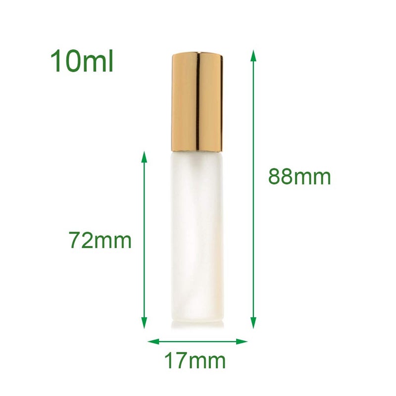 Enslz 6 pcs Frosted Fine Mist 10ml1/3oz Atomizer Glass Bottle Vial Spray Refillable Fragrance Perfume Empty Scent Bottle 2 pcs 3ML Free Pipette (10ml, Gold) - Image 2