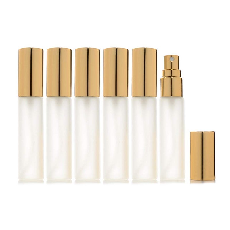 Enslz 6 pcs Frosted Fine Mist 10ml1/3oz Atomizer Glass Bottle Vial Spray Refillable Fragrance Perfume Empty Scent Bottle 2 pcs 3ML Free Pipette (10ml, Gold) - Image 5