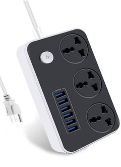 ELTRAZONE Power Strip with USB Ports，Universal Flat Plug，Power Socket with 6 Quick USB Port (5V 3.4A 17W) & 3 Outlets，6.5ft Heavy Duty Extension Cord，Overload Surge Protection，MAX 10A / 220V / 2500W  - Image 1