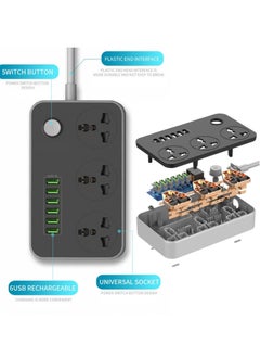 ELTRAZONE Power Strip with USB Ports，Universal Flat Plug，Power Socket with 6 Quick USB Port (5V 3.4A 17W) & 3 Outlets，6.5ft Heavy Duty Extension Cord，Overload Surge Protection，MAX 10A / 220V / 2500W  - Image 2