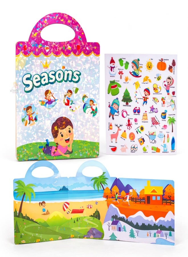 Wishkey Reusable Jelly Sticker Book for Kids 46 Pcs Seasons Theme Waterproof Double-Sided Activity Book Educational Learning Toy with Spring Summer Winter Autumn Scenes Travel Friendly 2+ Years - Image 1
