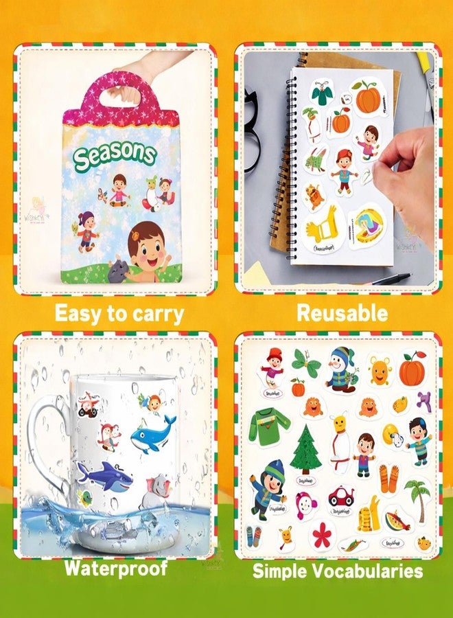 Wishkey Reusable Jelly Sticker Book for Kids 46 Pcs Seasons Theme Waterproof Double-Sided Activity Book Educational Learning Toy with Spring Summer Winter Autumn Scenes Travel Friendly 2+ Years - Image 5