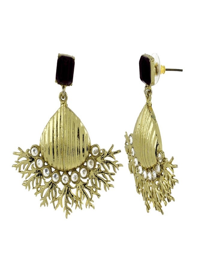 Zivom® Wild Flower Designer American Diamond Spinal Black Antique Gold Plated Dangling Earring For Women - Image 2