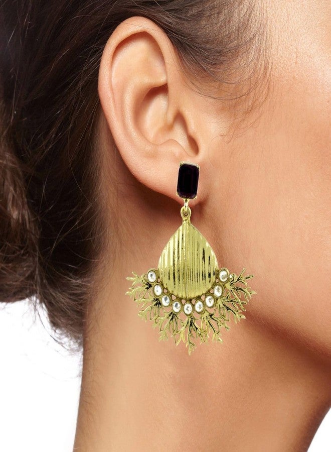 Zivom® Wild Flower Designer American Diamond Spinal Black Antique Gold Plated Dangling Earring For Women - Image 4