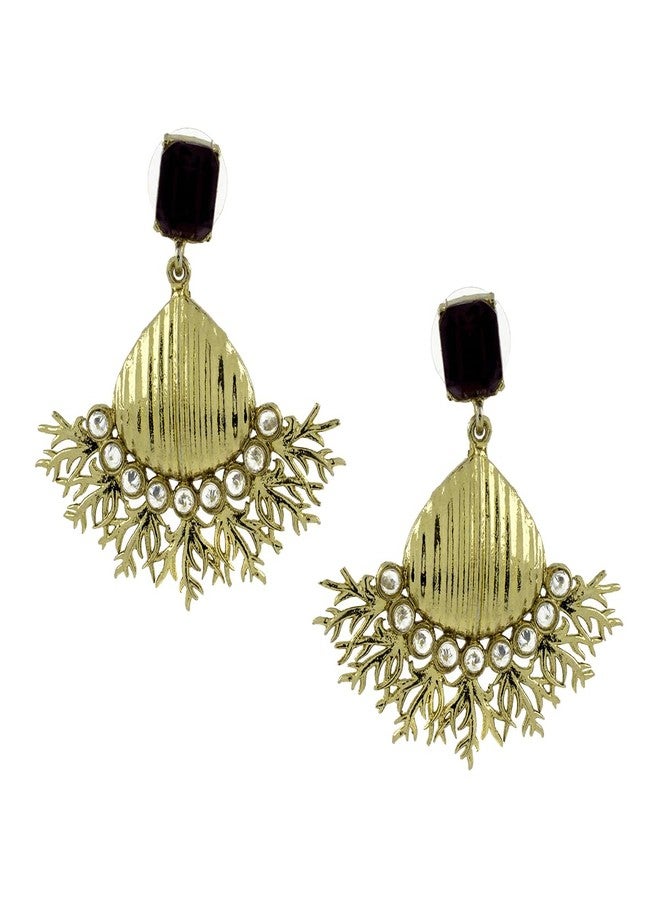 Zivom® Wild Flower Designer American Diamond Spinal Black Antique Gold Plated Dangling Earring For Women - Image 1