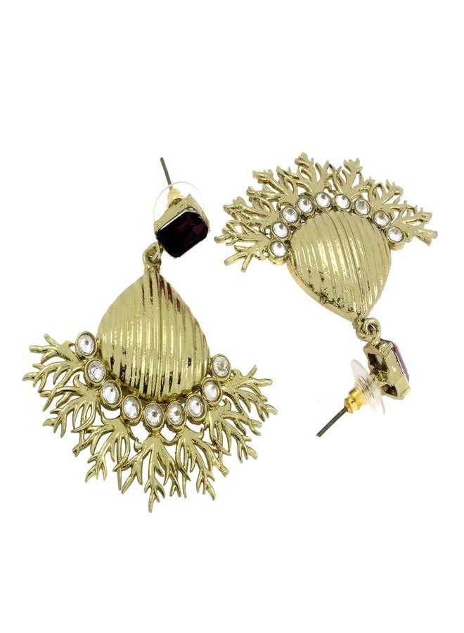 Zivom® Wild Flower Designer American Diamond Spinal Black Antique Gold Plated Dangling Earring For Women - Image 3