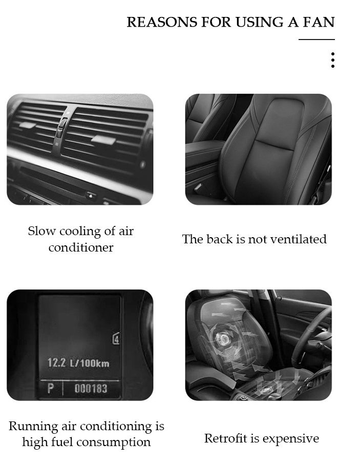 DUNISO مروحة تبريد مقعد السيارة باللون الأسود، مروحة تبريد مقعد السيارة USB محمولة خفيفة الوزن، شاحنة سيارة عالمية SUV 3 سرعات قابلة للتعديل، ضوضاء منخفضة هادئة - Image 2