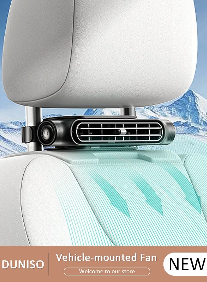 DUNISO مروحة تبريد مقعد السيارة باللون الأسود، مروحة تبريد مقعد السيارة USB محمولة خفيفة الوزن، شاحنة سيارة عالمية SUV 3 سرعات قابلة للتعديل، ضوضاء منخفضة هادئة - Image 1