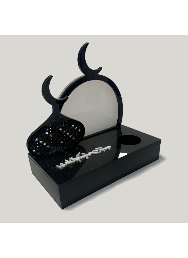 Horoof Market Elegant Islamic Decorative Display with Crescent Moon & Arabic Calligraphy - Premium Black Acrylic (12.5D x24H x13.7W cm)  - Image 2