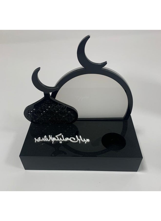 Horoof Market Elegant Islamic Decorative Display with Crescent Moon & Arabic Calligraphy - Premium Black Acrylic (12.5D x24H x13.7W cm)  - Image 1