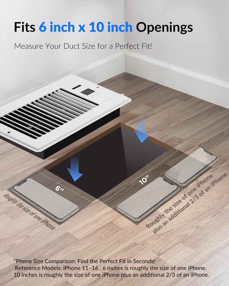 Howeall Super Quiet Register Booster Fan for 6" x 10" Register Holes, Smart Register Vent with Dual Intelligent Thermostat and WIFI App Control, Heating Cooling AC Vent Fan (White) - Image 2