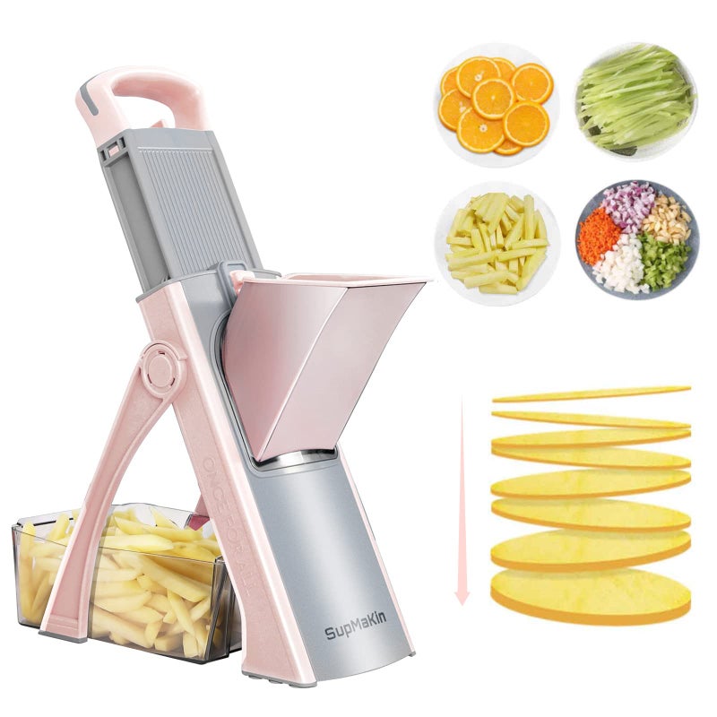 SupMaKin Upgrade Safe Mandoline Slicer Plus for Kitchen, SupMaKin Bigger Port Vegetable Food Potato Chopper, Adjustable Thickness, Julienne & Dicer Salad Making Chopping Artifact (Pink) - Image 1