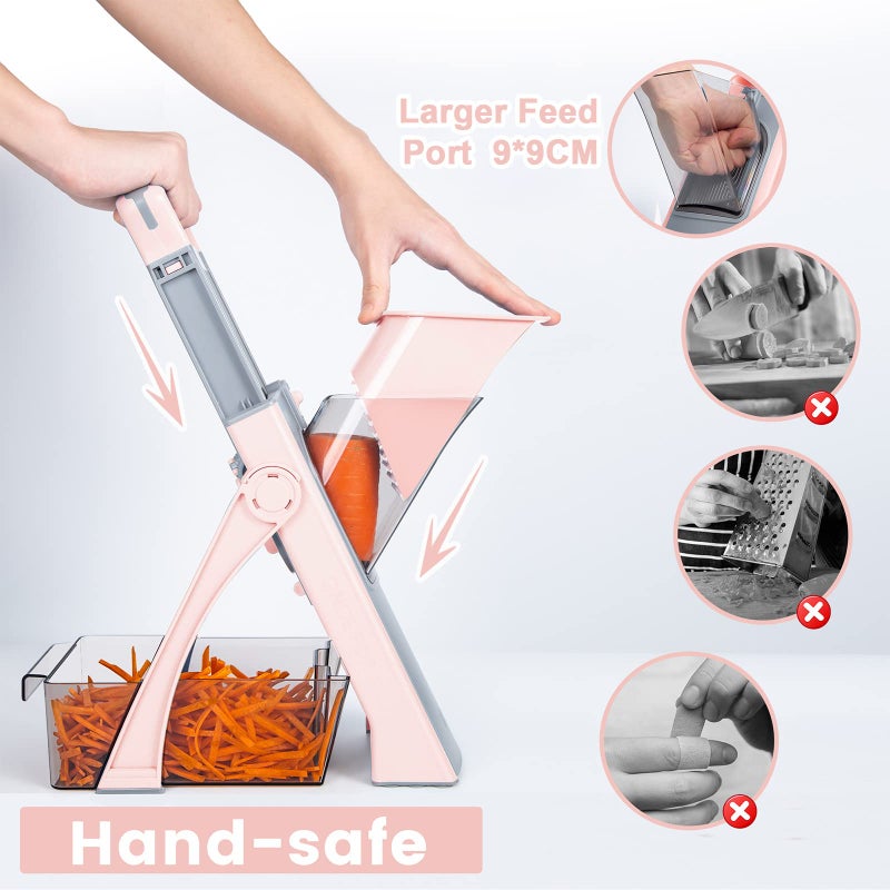 SupMaKin Upgrade Safe Mandoline Slicer Plus for Kitchen, SupMaKin Bigger Port Vegetable Food Potato Chopper, Adjustable Thickness, Julienne & Dicer Salad Making Chopping Artifact (Pink) - Image 2