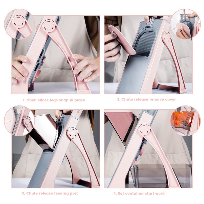 SupMaKin Upgrade Safe Mandoline Slicer Plus for Kitchen, SupMaKin Bigger Port Vegetable Food Potato Chopper, Adjustable Thickness, Julienne & Dicer Salad Making Chopping Artifact (Pink) - Image 5