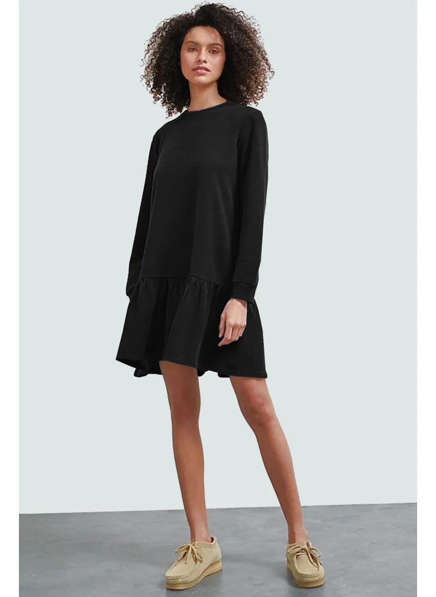 Rock&Roll Plain Black Pleated Skirt Relax Sweatshirt Dress