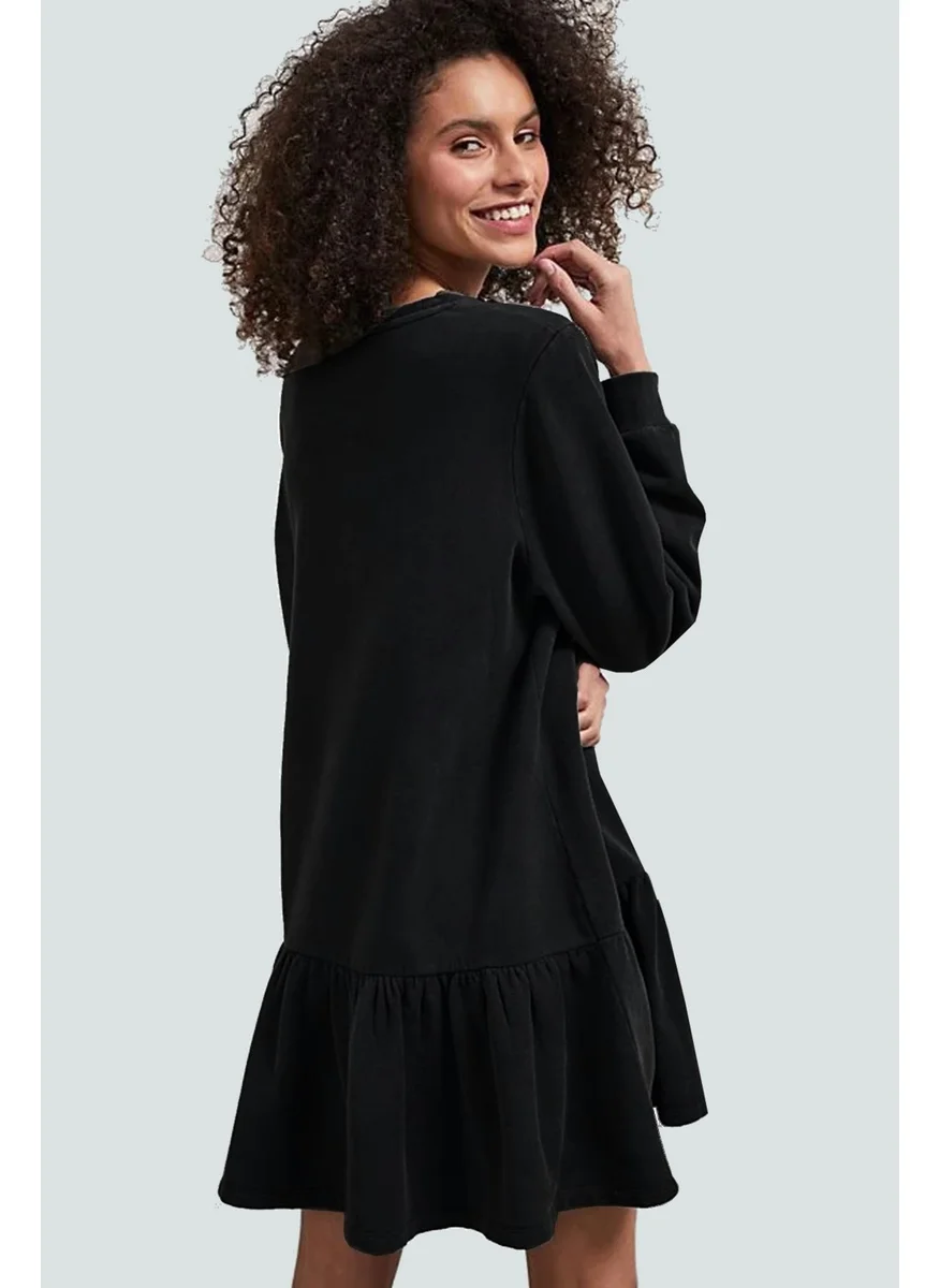 Rock&Roll Plain Black Pleated Skirt Relax Sweatshirt Dress