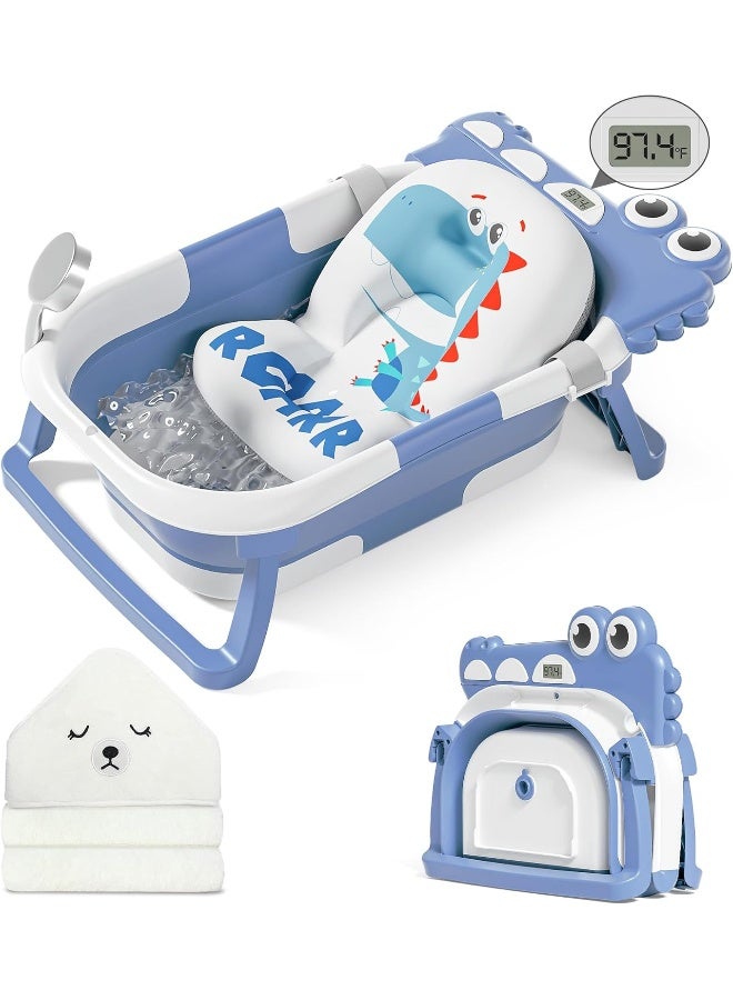 MoreFeel Collapsible Baby Bathtub for Newborn with Thermometer & 1 Hooded Towel & 1 Soft Floating Cushion - Image 1