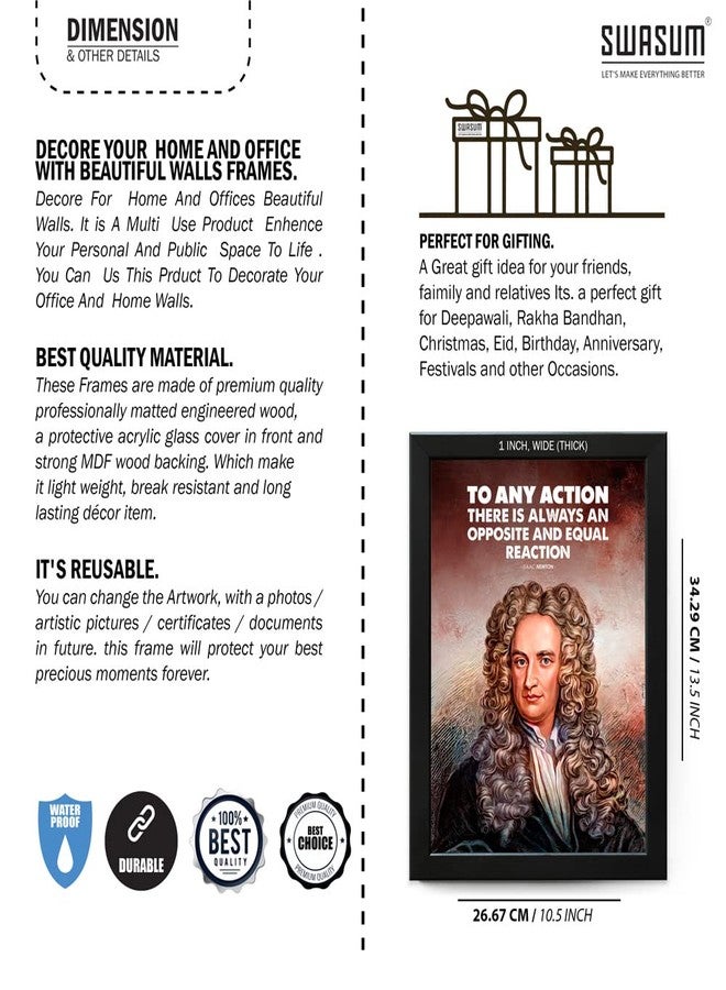SWASUM Isaac Newton (Mathematician) Inspirational and Motivational Quote Wall Poster with Frame, (WF-46), Wall Décor (10.5X13.5, INCH), Framed, Pack of 01 - Image 3