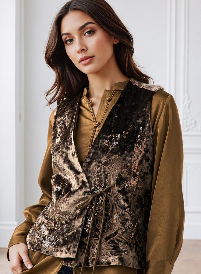 Iconic Regular Fit Shirt with Velvet Coat Sequin Embroidered - Image 5