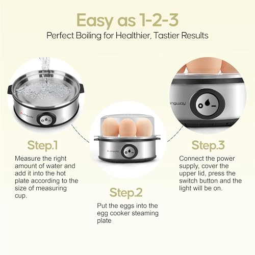 Longway Champ 360 Watt Stainless Steel Egg Boiler/Cooker for Steaming, Cooking & Boiling 3 Boiling Modes Soft, Medium, Hard (7 Eggs, Silver) - Image 3