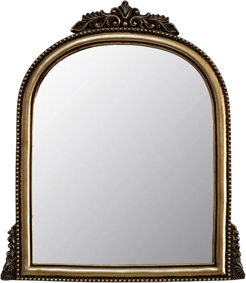 OIGUMR Golden Ornate Baroque Hanging Mirror Curved Makeup Mirror Antique Mirror Resin Frame Size: 38.6X 29.5cm - Image 1