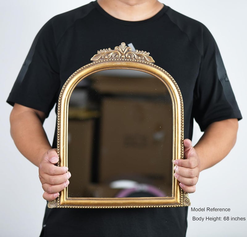 OIGUMR Golden Ornate Baroque Hanging Mirror Curved Makeup Mirror Antique Mirror Resin Frame Size: 38.6X 29.5cm - Image 5