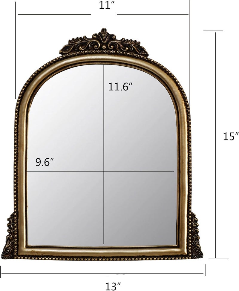 OIGUMR Golden Ornate Baroque Hanging Mirror Curved Makeup Mirror Antique Mirror Resin Frame Size: 38.6X 29.5cm - Image 4