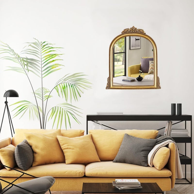 OIGUMR Golden Ornate Baroque Hanging Mirror Curved Makeup Mirror Antique Mirror Resin Frame Size: 38.6X 29.5cm - Image 2