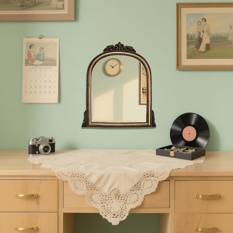 OIGUMR Golden Ornate Baroque Hanging Mirror Curved Makeup Mirror Antique Mirror Resin Frame Size: 38.6X 29.5cm - Image 3