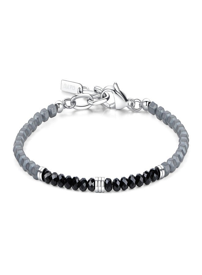 GAVU Crystal Men's Bracelet, Hematite & Black Spinel Beaded Bracelet - Image 1