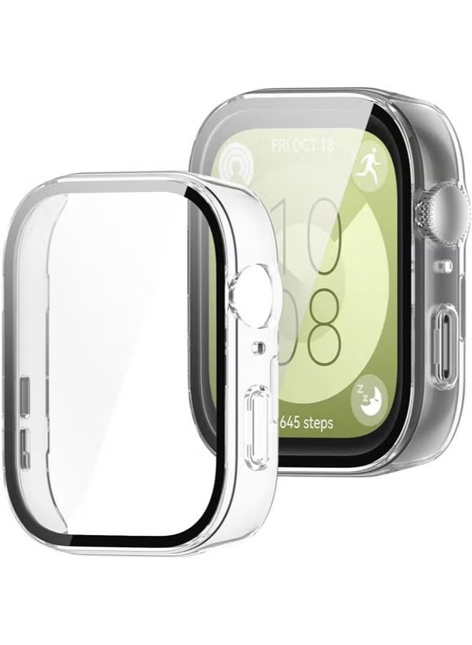 Huawei Watch Fit 3 Case Hard PC Case with Tempered Glass Screen Protectors Full Protective Cover(Clear)  - Image 2