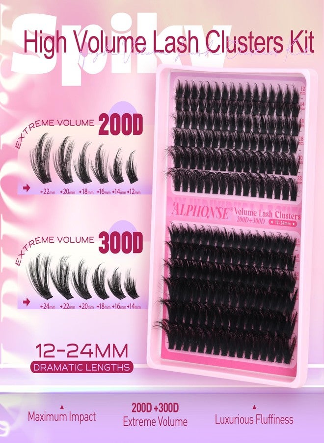 alphonse Lash Clusters Kit 200D+300D Mega Volume Cluster Eyelash Extensions 12-24mm Wispy Eyelash Clusters Fluffy Cluster Lashes DIY Lash Extension Kit with Bond and Seal at-Home Application by ALPHONSE - Image 4