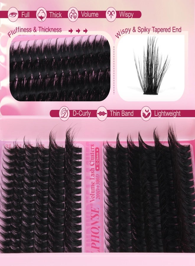 alphonse Lash Clusters Kit 200D+300D Mega Volume Cluster Eyelash Extensions 12-24mm Wispy Eyelash Clusters Fluffy Cluster Lashes DIY Lash Extension Kit with Bond and Seal at-Home Application by ALPHONSE - Image 3