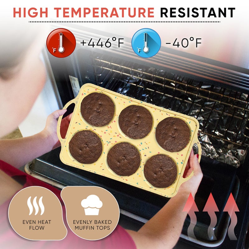 BAKE BOSS Jumbo Top Silicone Muffin Pans for Baking, 4 Inch Silicone Jumbo Muffin Pan 6 Cup, Egg Pan for Baking English muffins, Whoopie Pies, Corn Bread Bites, Confetti Muffin Top Pans Non Stick - Image 5